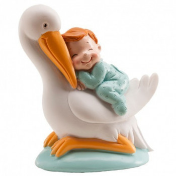 Cegonha com menino - menina a dormir 9 cms dekora