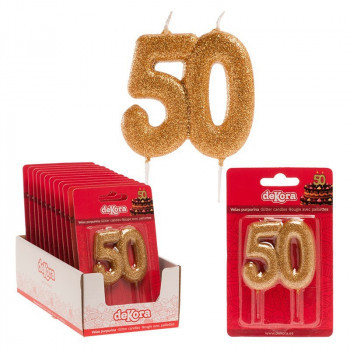 Velas 50 anos - dourada com purpurinas