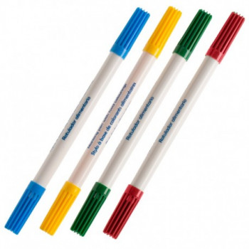 Caneta alimentar amarelo, azul, preto e vermelho com 2 pontas