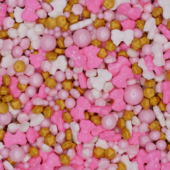 Mix Lulu 100 gr. confeti rosa-dourado-branco-laço