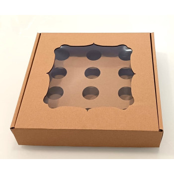 Caixa cartão kraft 230x230x50 mm - 12 brigadeiros - com janela