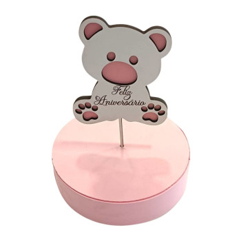 Topo de Bolo MDF Ursinho Rosa| CakeDreams