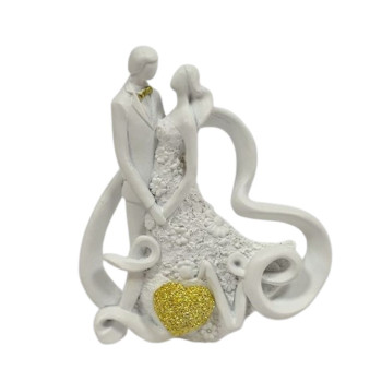 Noivos brancos com  12 cms Love com coração em dourado