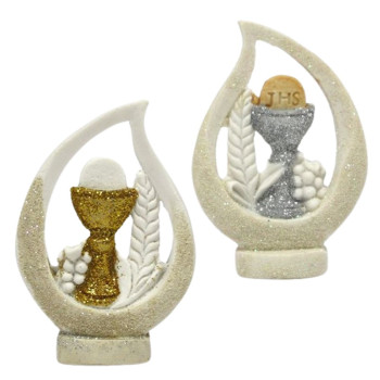 Base com cálice-uvas-espiga dourado ou prata comunhão 6.5 cms