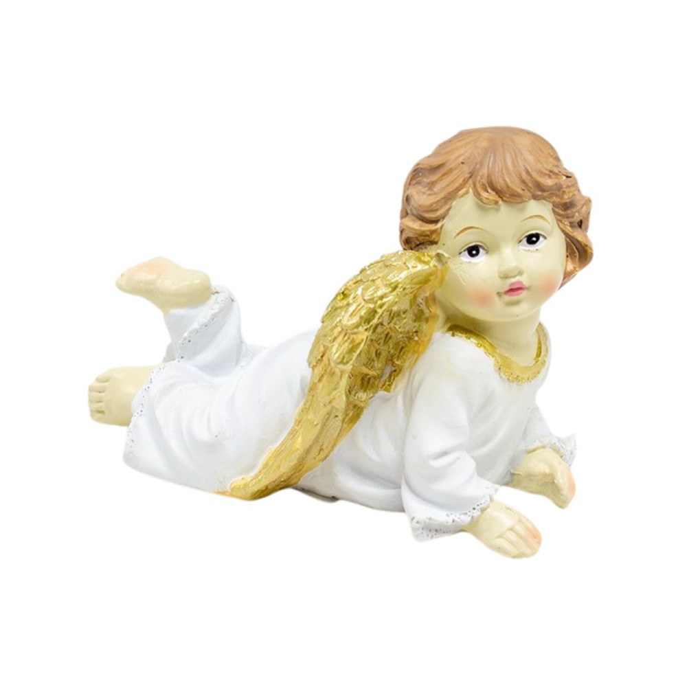 Anjo branco deitado com asas douradas 11,5 cm | CakeDreams
