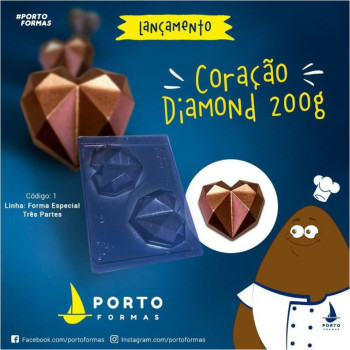 Molde acetato para chocolate Porto formas coração lapidado - 3 peças - 200 gr.