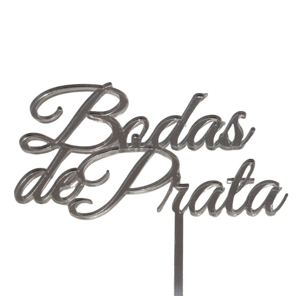Topo de bolo dourado “Bodas de Prata” acrílico espelhado | CakeDreams