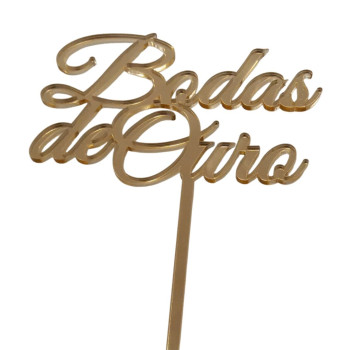 Topo de bolo acrilico espelhado Bodas de Ouro