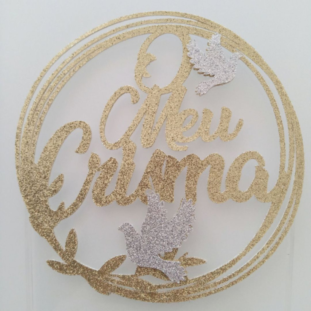 Topo de bolo “Crisma” dourado | CakeDreams