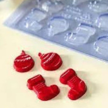 Molde acetato para chocolate motivos natal (bola e meia)