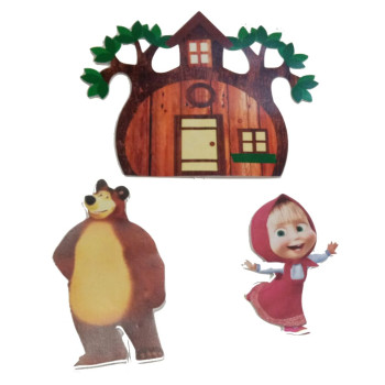 Topo de bolo em papel Masha e o urso Parabéns