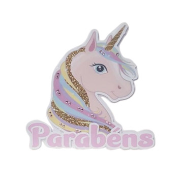Topo de bolo  Parabéns Unicórnio