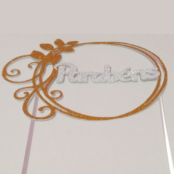 Topo de bolo dourado - prata brilhante Parabéns