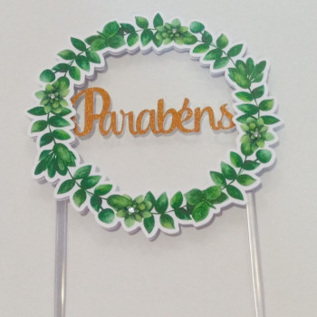 Topo de Bolo “Parabéns” Dourado Brilhante | CakeDreams