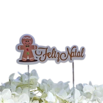 Topo de bolo "Feliz Natal" com boneco gengibre