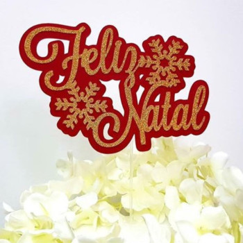 Topo de Bolo “Feliz Natal” com Flocos Vermelhos | CakeDreams