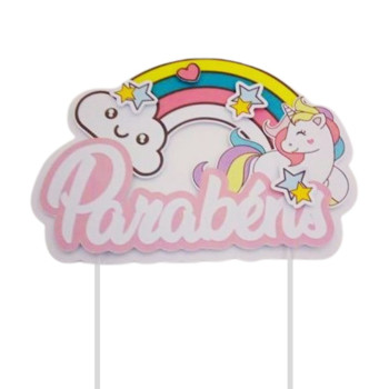 Topo de bolo  Parabéns Unicórnio