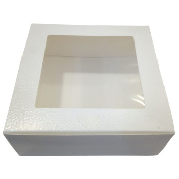 Caixa com Tampa e janela 16x16x6cm Pele Branco