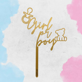 Topos de bolo Baby Shower em acrilico dourado espelhado