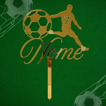 Topos de bolo Futebol em acrilico dourado espelhado