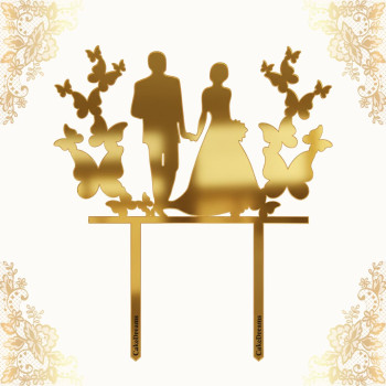 Topos de bolo Casamento acrilico dourado espelhado