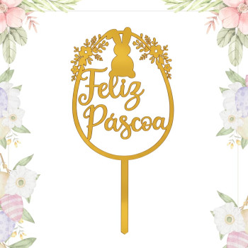 Topos de bolo Páscoa em acrilico dourado espelhado