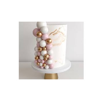 Conjunto 32 bolas decorativas - rosa-dourado e branco