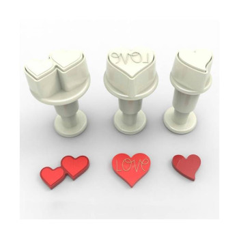 Cortante com ejector - conjunto de 3 mini corações