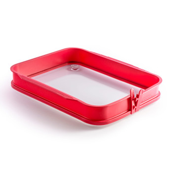 Forma - tabuleiro silicone com prato e  pés de vidro com 37x31x6.5 cms - coox